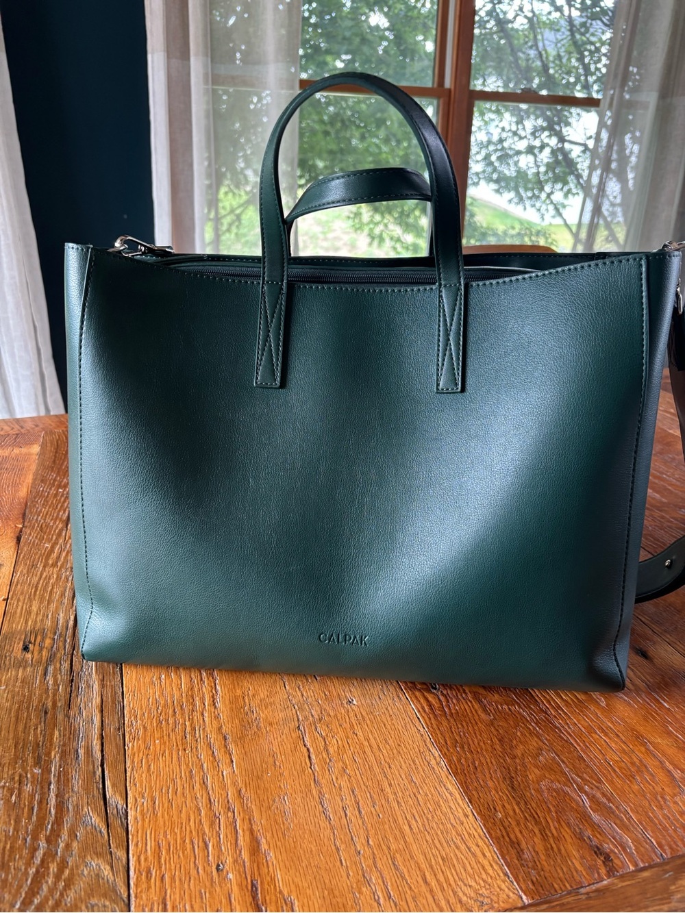 Calpak Dark Green Leather Brief Tote